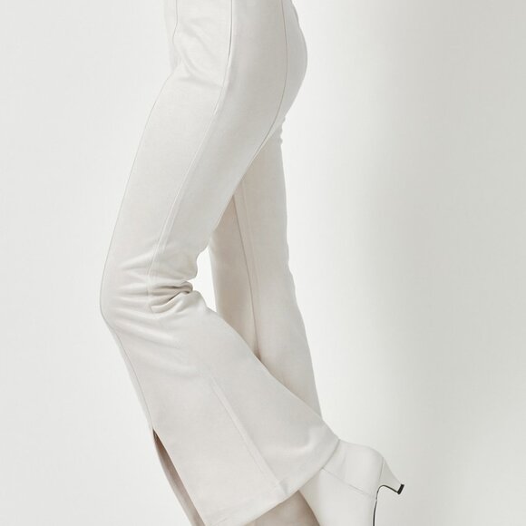 MYSTREE Faux Suede Flare Pants with Front Slit | Soft Ivory SIZE LARGE - Picture 2 of 5